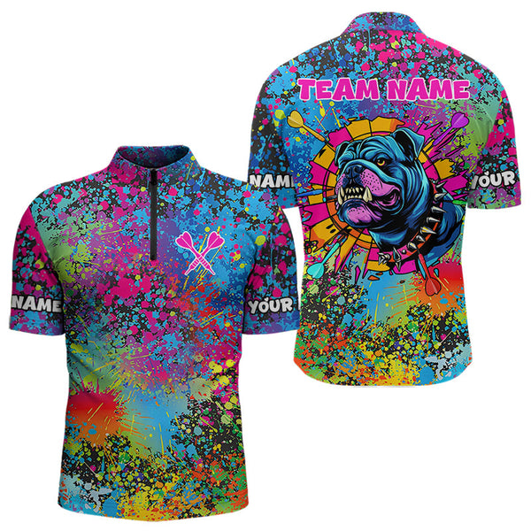 Custom Colorful Bulldog Funny Dart Team Quarter-Zip Shirts For Men, Dart Jerseys NYN0007
