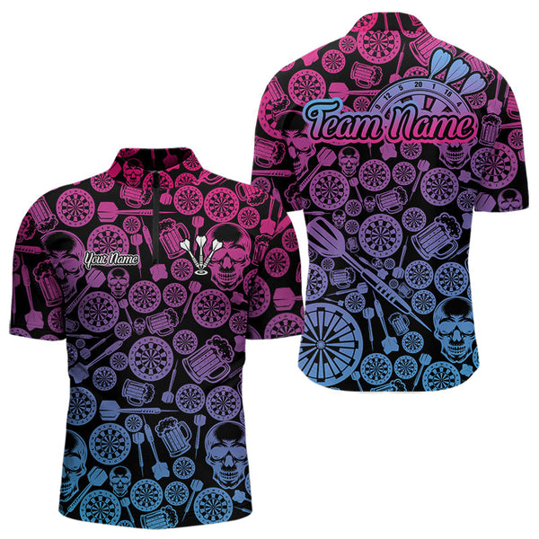 Custom Blue And Purple Gradient Darts Pattern Dart Team Men Quarter-Zip Shirts, Dart Jerseys NYN0008