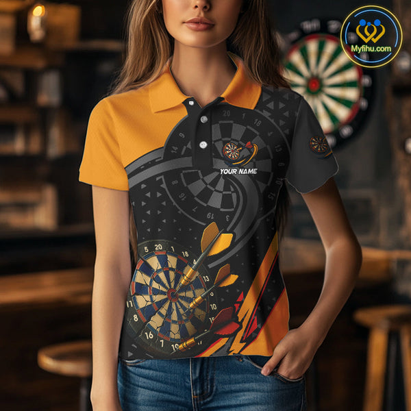 Custom Black And Yellow Dart Jerseys, Dart League Team Polo Shirt For Women NYN0602