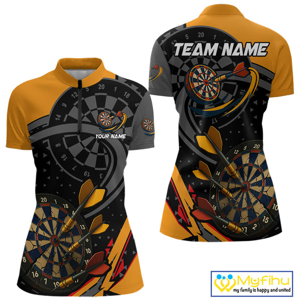 Custom Black And Yellow Dart Jerseys, Dart League Team Quarter-Zip Shirt For Women NYN0602