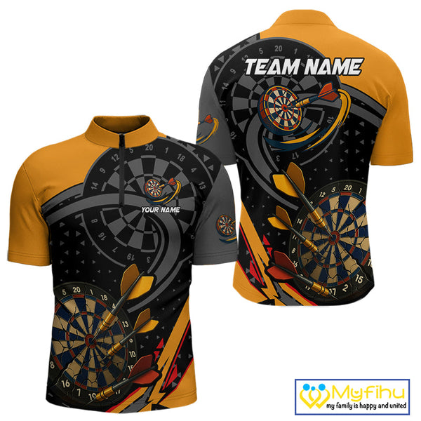 Custom Black And Yellow Dart Jerseys, Dart League Team Quarter-Zip Shirt For Men NYN0602