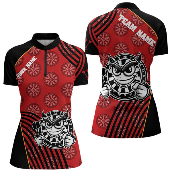 Custom Black And Red Dart Pattern Funny Dart Team Women Quarter-Zip Shirts, Dart Jerseys NYN0015