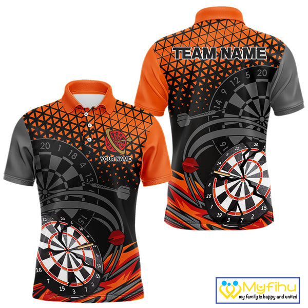 Custom Black And Orange Dart Jerseys, Dart Team Uniform Polo Shirts For Men NYN0338
