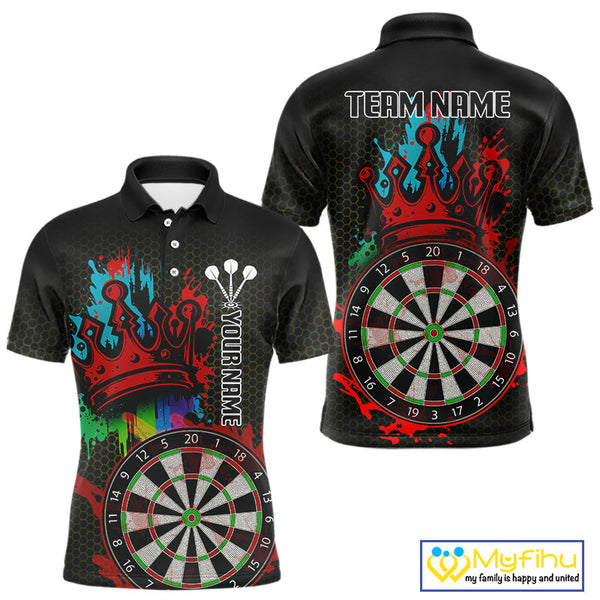 Custom Colorful Splatter Dartboard King Crown Dart Polo Shirt For Men NYN0608
