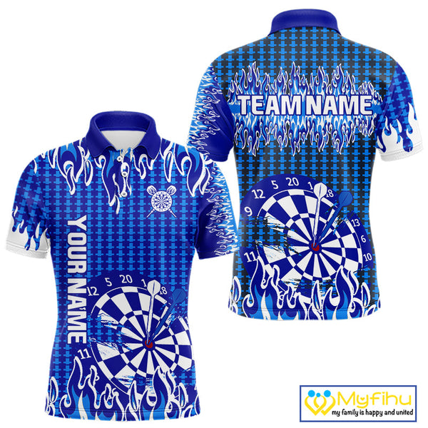 Custom Blue Flame Dartboard Dart Jerseys, Fire Dart Team Men Polo Shirt Dart Outfit NYN0345