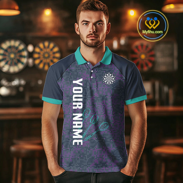 Custom Green And Purple Dart Team Men Polo Shirts, Dart Tournament Shirt Uniform NYN0343