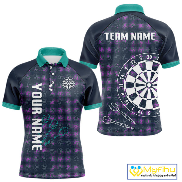 Custom Green And Purple Dart Team Men Polo Shirts, Dart Tournament Shirt Uniform NYN0343
