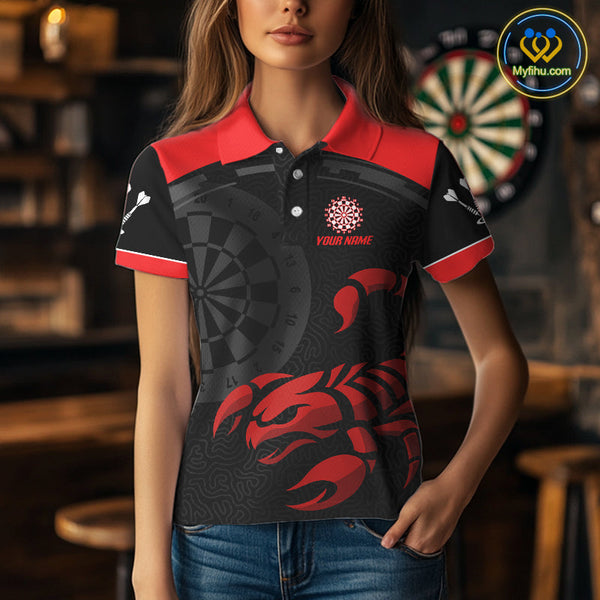 Custom Black And Red Scorpion Dart Team Jerseys, Scorpion Dart Polo Shirts For Women NYN0346
