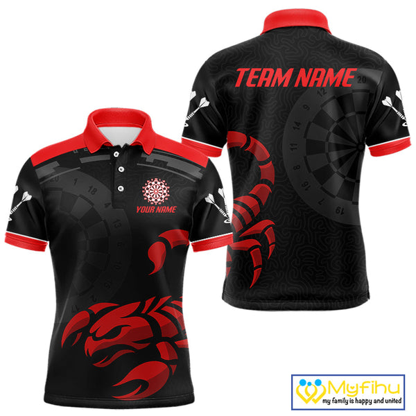 Custom Black And Red Scorpion Dart Team Jerseys, Scorpion Dart Polo Shirts For Men NYN0346