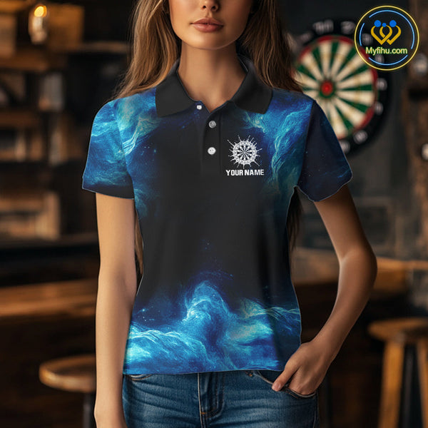 Custom Blue Water Dartboard Dart Team Women Polo Shirts, Dart Jerseys NYN0348
