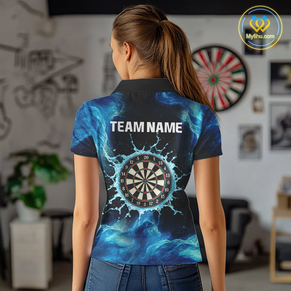 Custom Blue Water Dartboard Dart Team Women Polo Shirts, Dart Jerseys NYN0348