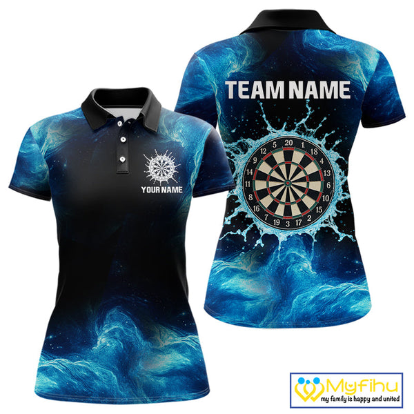 Custom Blue Water Dartboard Dart Team Women Polo Shirts, Dart Jerseys NYN0348