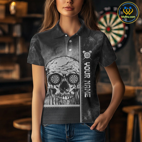 Custom Smoke Skull Dart Women Polo Shirts, Dart Tournament Shirt, Halloween Outfit NYN0067