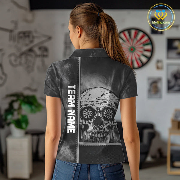 Custom Smoke Skull Dart Women Polo Shirts, Dart Tournament Shirt, Halloween Outfit NYN0067