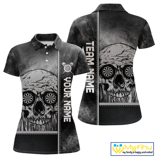 Custom Smoke Skull Dart Women Polo Shirts, Dart Tournament Shirt, Halloween Outfit NYN0067