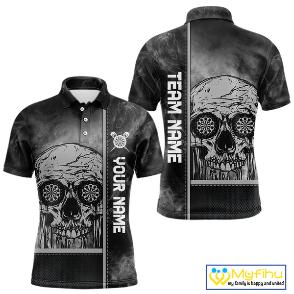 Custom Smoke Skull Dart Men Polo Shirts, Dart Tournament Shirt, Halloween Outfit NYN0067