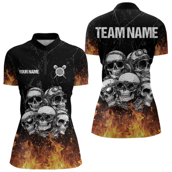 Custom Flame Skull Dart Team Women Quarter-Zip Shirts, Dart League Shirt Dart Jerseys NYN0021