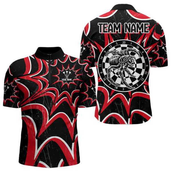 Custom Black And Red Spider Web Halloween Spider Dart Quarter-Zip Shirts For Men, Dart Team Shirt NYN0022