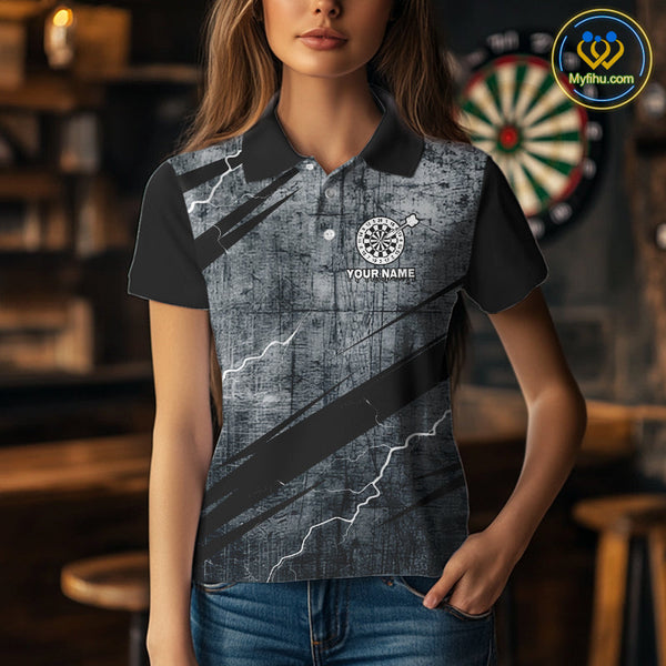 Custom Grunge Thunder Lightning Dart Team Women Polo Shirts, Dart Jerseys NYN0354