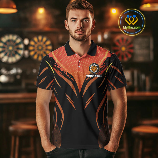 Custom Black And Orange Tiger Dart Team Jerseys, Tiger Dart Polo Shirt For Men NYN0358