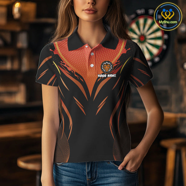 Custom Black And Orange Tiger Dart Team Jerseys, Tiger Dart Polo Shirt For Women NYN0358