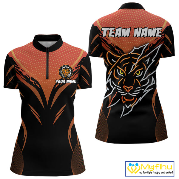 Custom Black And Orange Tiger Dart Team Jerseys, Tiger Dart Quarter-Zip Shirt For Women NYN0358