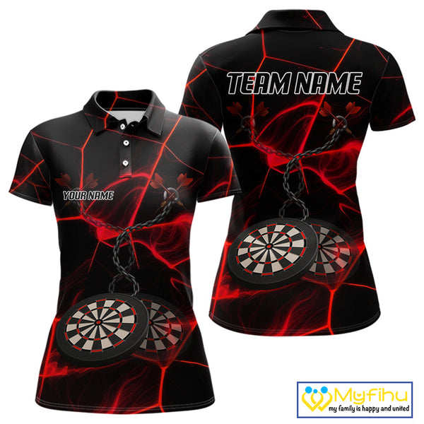 Custom Black And Red Dart Jerseys, Dart Team Polo Shirt For Women NYN0625