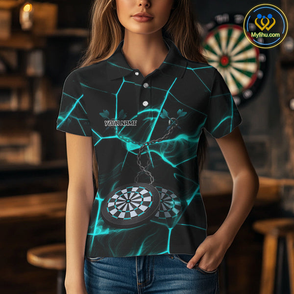 Custom Black And Blue Dart Jerseys, Dart Team Polo Shirt For Women NYN0626