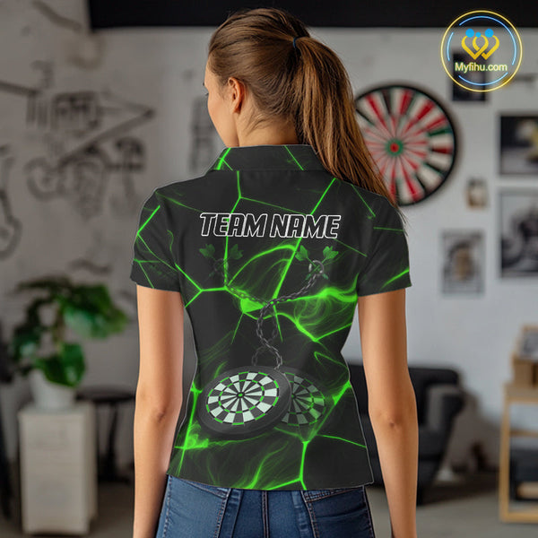 Custom Black And Green Dart Jerseys, Dart Team Polo Shirt For Women NYN0627