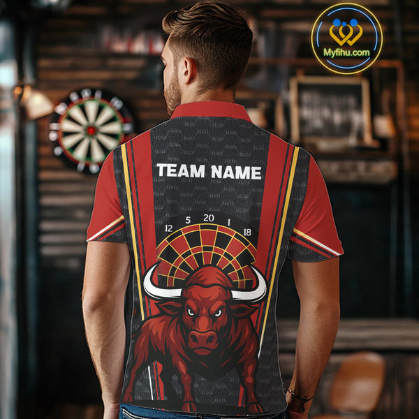 Custom Black And Red Bullseye Bull Dart Polo Shirts For Men, Dart Team League Shirt NYN0359
