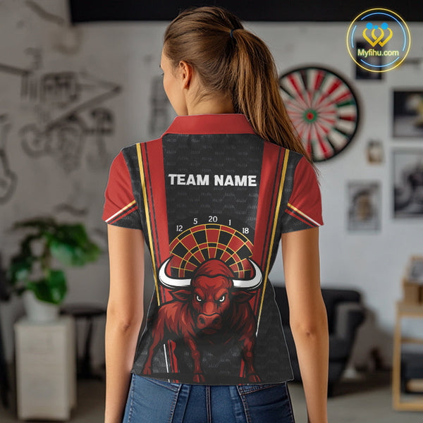 Custom Black And Red Bullseye Bull Dart Polo Shirts For Women, Dart Team League Shirt NYN0359