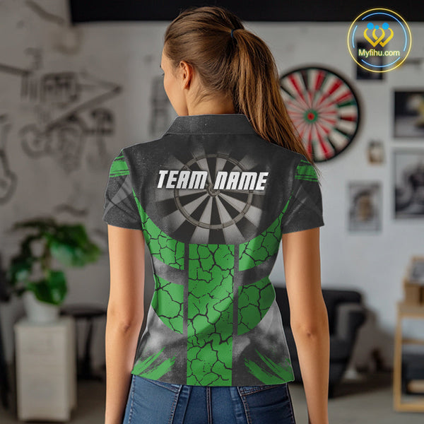 Custom Black And Green Cracked Dart Polo Shirts For Women, Smoke Dart Jerseys NYN0370