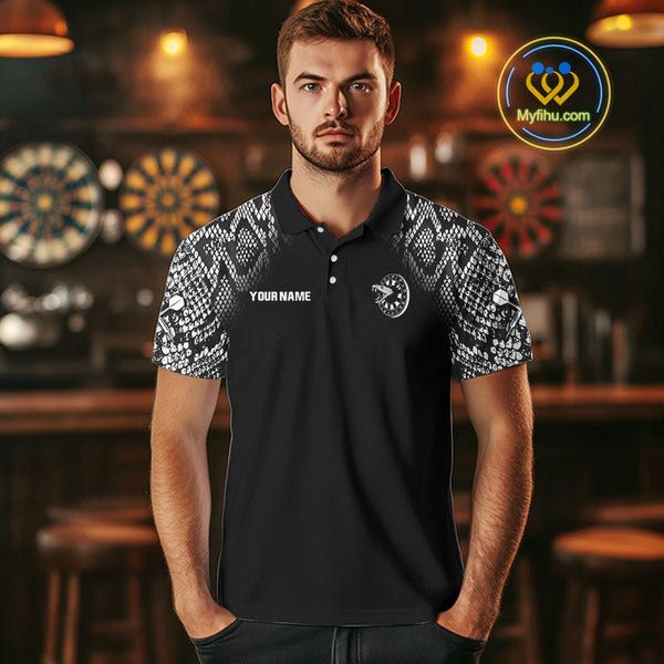 Custom Black And White Snake Dart Jerseys, Dart League Shirt Dart Men Polo Shirt NYN0374