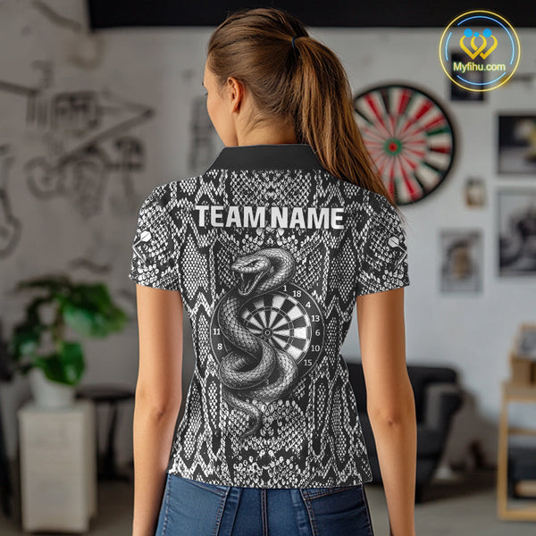 Custom Black And White Snake Dart Jerseys, Dart League Shirt Dart Women Polo Shirt NYN0374