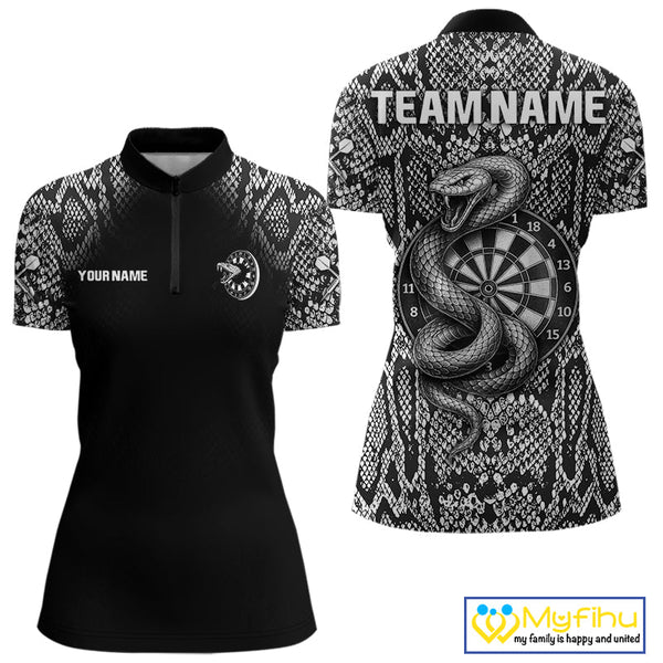 Custom Black And White Snake Dart Jerseys, Dart League Shirt Dart Women Quarter-Zip Shirt NYN0374