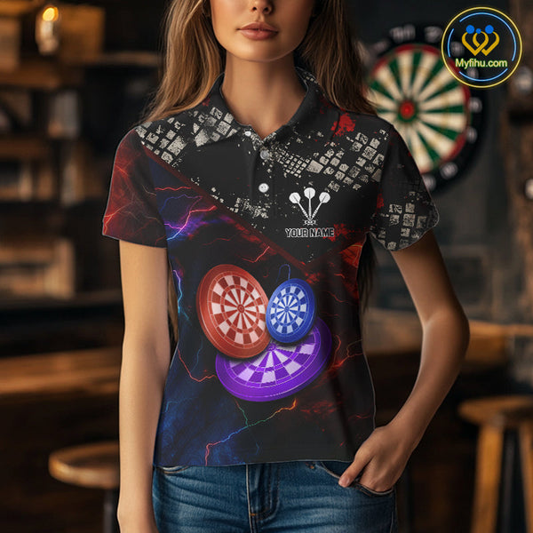 Custom Colorful Thunder Lightning Dartboard Dart Team Women Polo Shirt, Dart League Shirt NYN0634