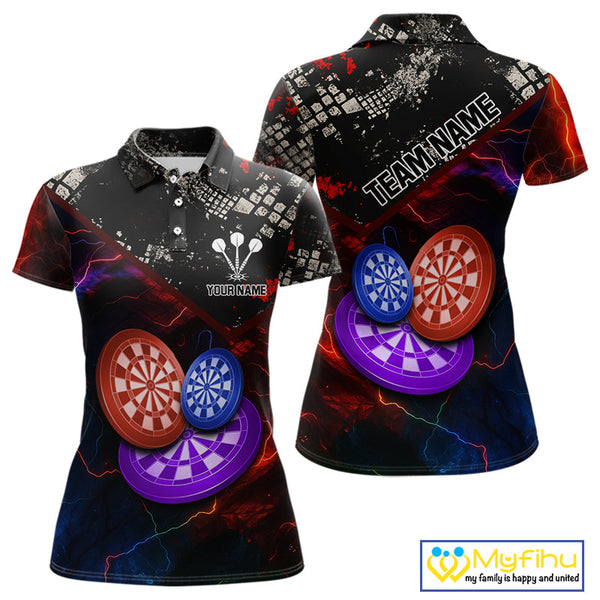 Custom Colorful Thunder Lightning Dartboard Dart Team Women Polo Shirt, Dart League Shirt NYN0634