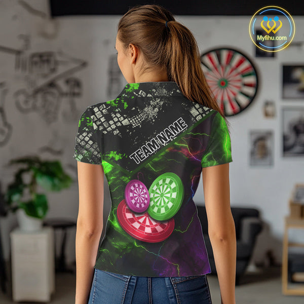 Custom Red, Green And Purple Dartboards Dart Polo Shirt For Women, Dart Jerseys NYN0635