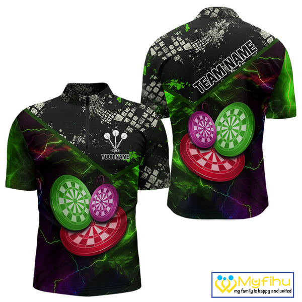 Custom Red, Green And Purple Dartboards Quarter-Zip Shirt For Men, Dart Jerseys NYN0635