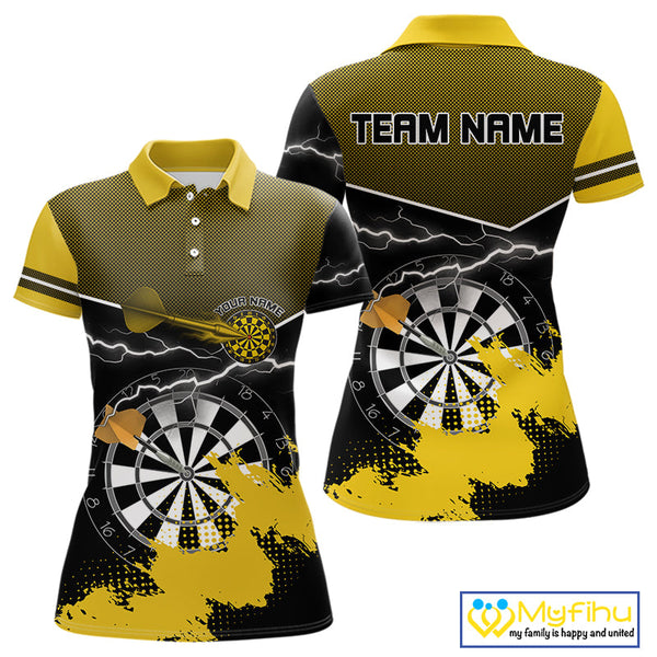 Custom Black And Yellow Thunder Lightning Dart Jerseys, Dart Team Women Polo Shirt NYN0382