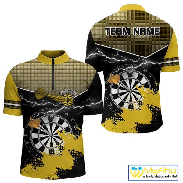Custom Black And Yellow Thunder Lightning Dart Jerseys, Dart Team Men Quarter-Zip Shirt NYN0382