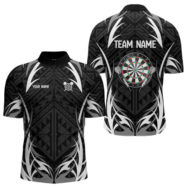 Custom Black And White Tribal Dart Team Quarter-Zip Shirts For Men, Dart Tournament Shirt NYN0041