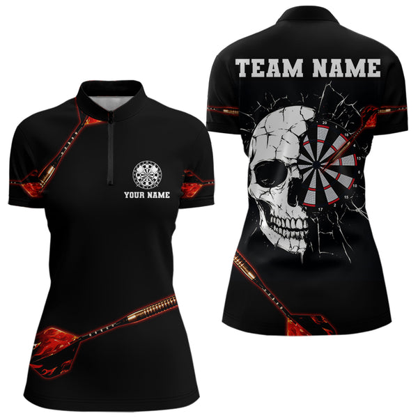 Custom Break Glass Skull Dart Team Women Quarter-Zip Shirts, Halloween Dart Outfit NYN0045