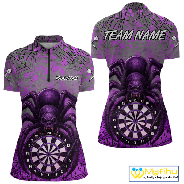 Custom Purple Splatter Spider Dart Quarter-Zip Shirts For Women, Halloween Dart Jerseys NYN0394