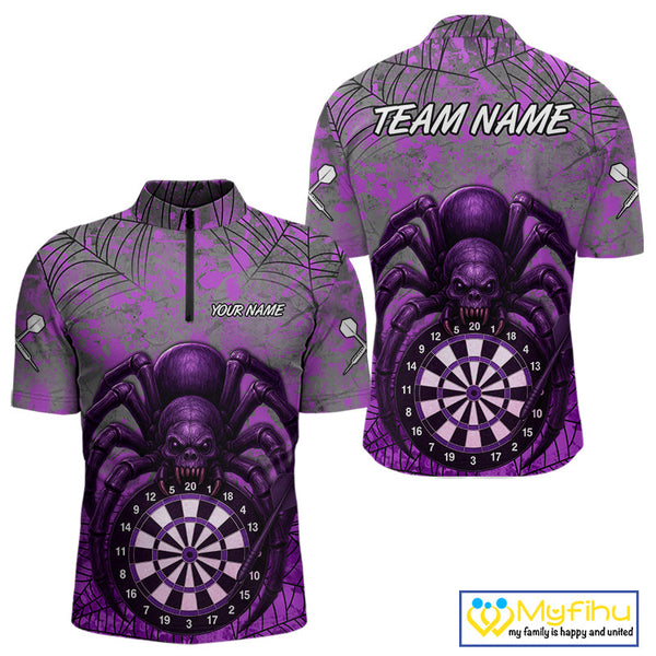 Custom Purple Splatter Spider Dart Quarter-Zip Shirts For Men, Halloween Dart Jerseys NYN0394