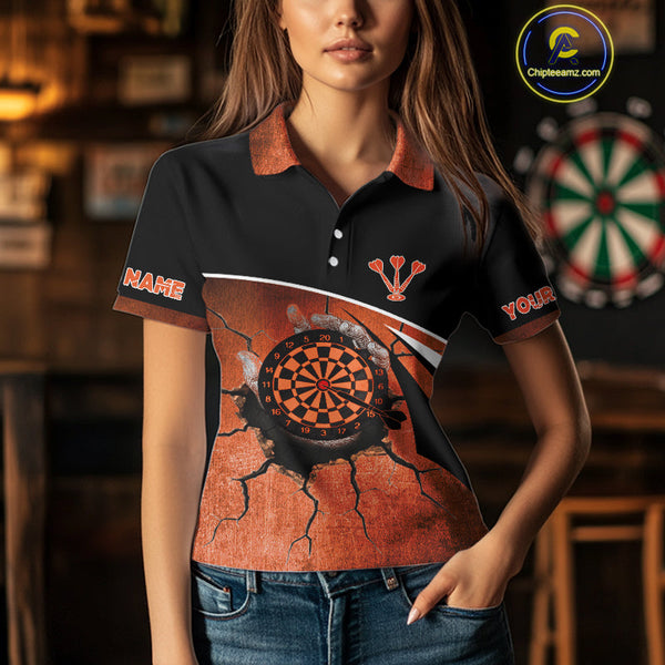 Custom Black And Orange Dart Jerseys, Dart Team Polo Shirts For Women NYN0056