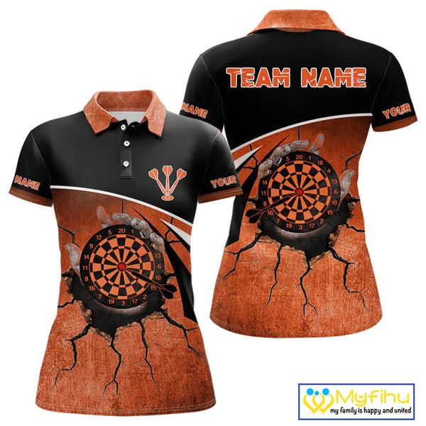 Custom Black And Orange Dart Jerseys, Dart Team Polo Shirts For Women NYN0056