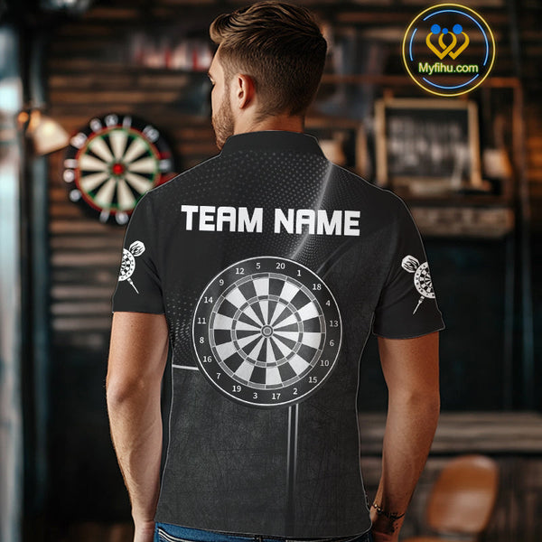 Custom Black And White Dartboard Darts Team Polo Shirts For Men, Dart Tournament Shirt NYN0057
