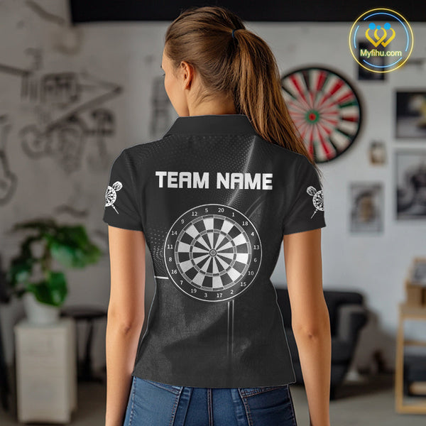 Custom Black And White Dartboard Darts Team Polo Shirts For Women, Dart Tournament Shirt NYN0057