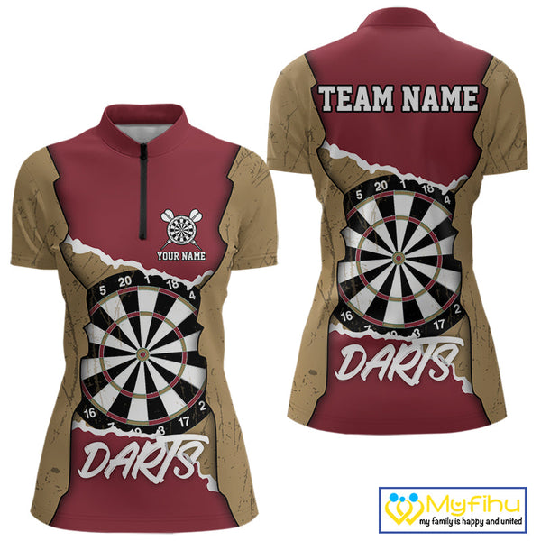 Custom Team Name Dartboard Darts Quarter-Zip Shirts For Women NYN0058